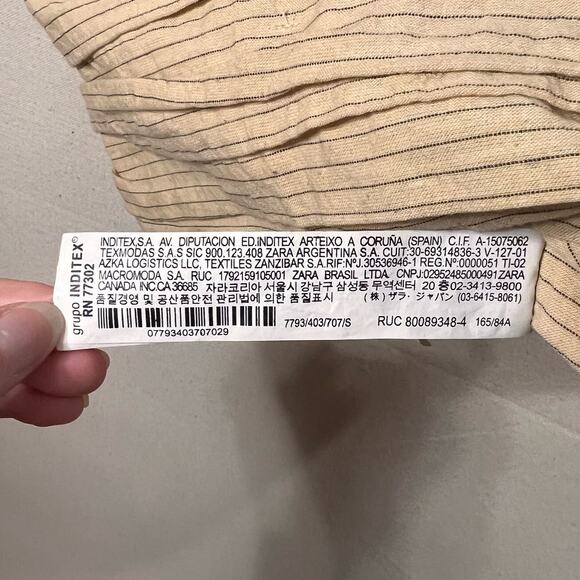 Zara Pinstripe Crop Top V Neck Keyhole Cutout Ruched Smocked Back Cream Size S - Picture 9 of 11